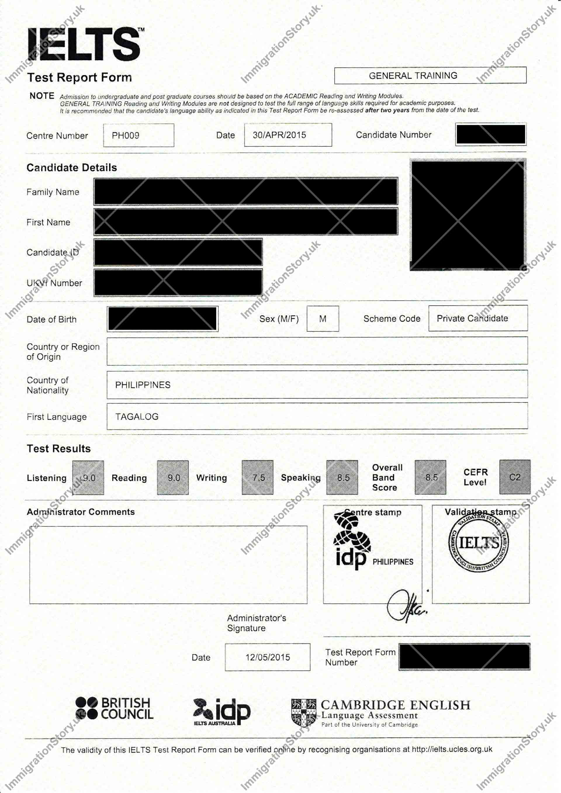 IELTS Test Report Form