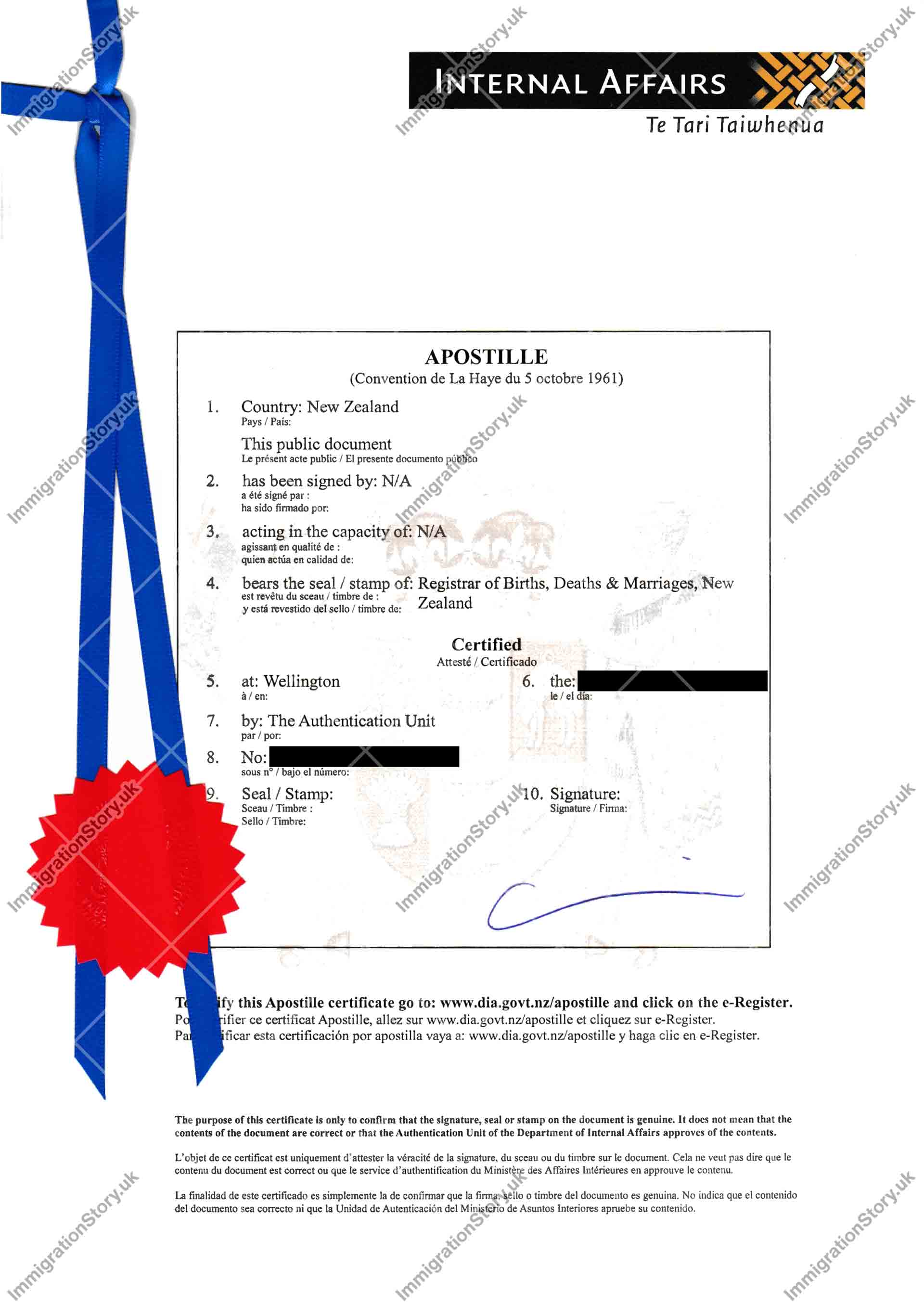 New Zealand Marriage Certificate Paper Apostille
