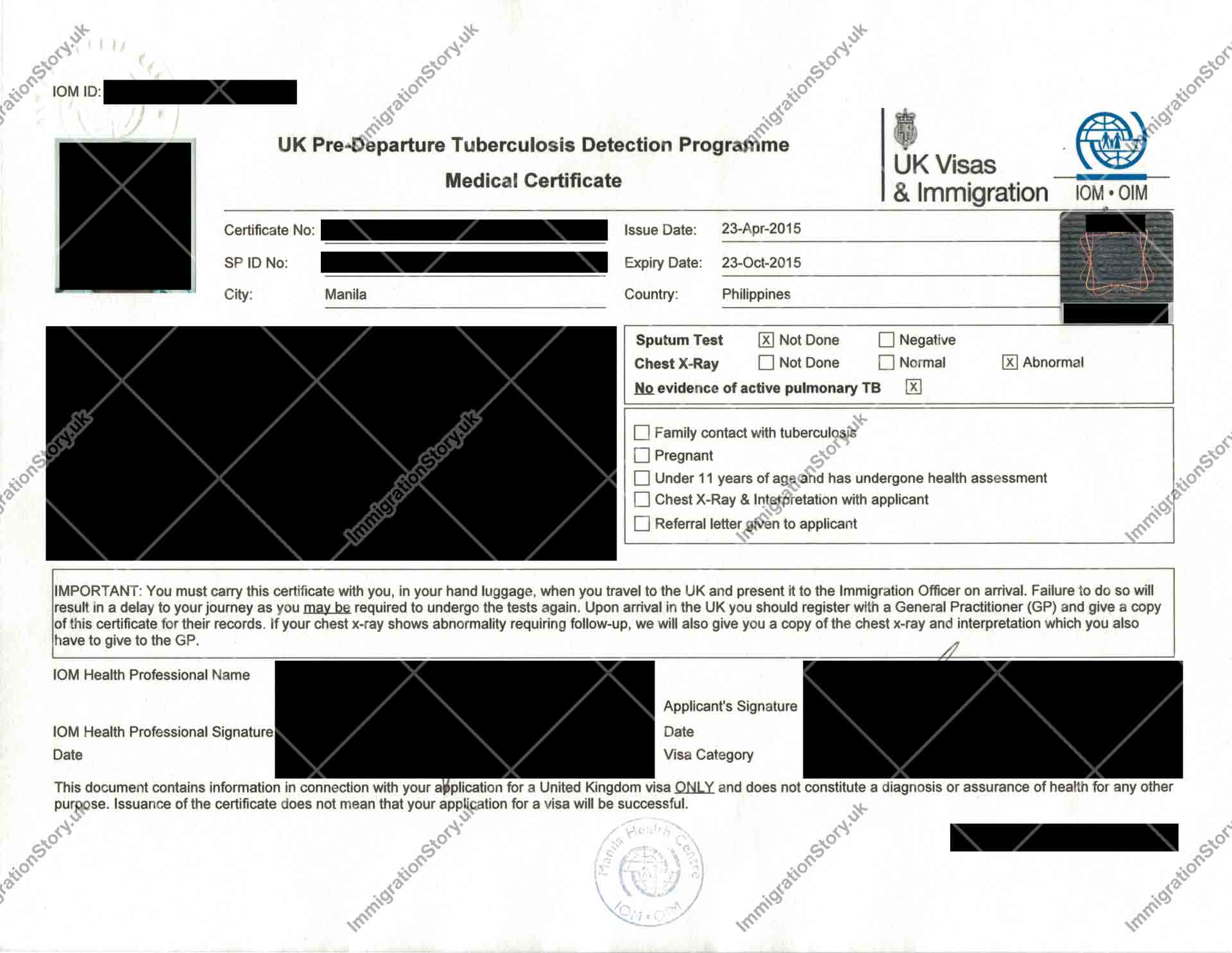 Tuberculosis Medical Certificate for the Main Applicant